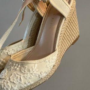 cork wedge white cream delicate lace ankle strap cute heels boho free people ins